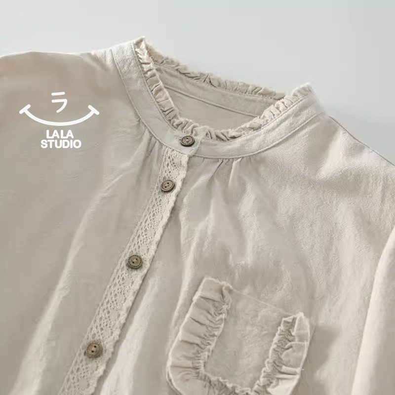 𝕃𝔸𝕃𝔸 𝕊𝕋𝕌𝔻𝕀𝕆 日系木耳花邊領蕾絲拼接長袖襯衫上衣 ˚ʚ  2色 ɞ˚-細節圖4