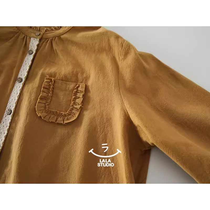 𝕃𝔸𝕃𝔸 𝕊𝕋𝕌𝔻𝕀𝕆 日系木耳花邊領蕾絲拼接長袖襯衫上衣 ˚ʚ  2色 ɞ˚-細節圖5