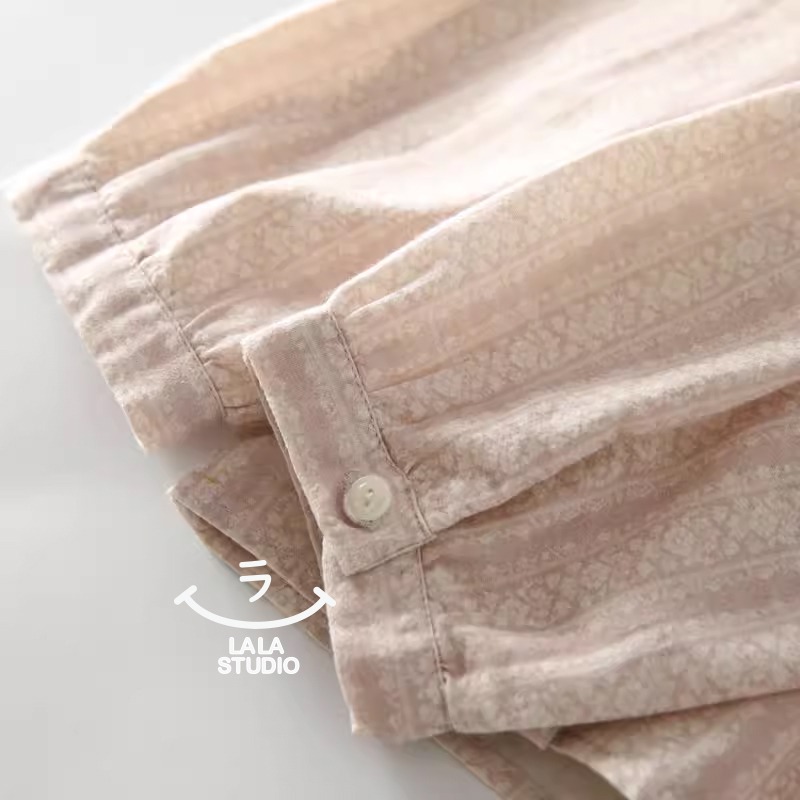 𝕃𝔸𝕃𝔸 𝕊𝕋𝕌𝔻𝕀𝕆 日系蕾絲花邊領溫柔印花長袖襯衫上衣-粉色-細節圖5