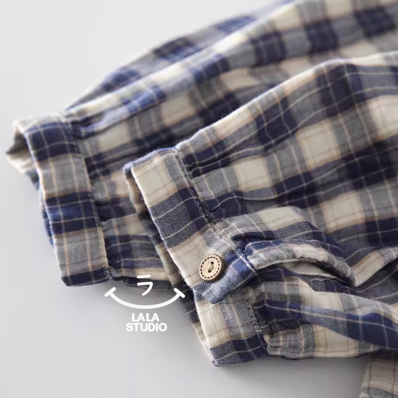 𝕃𝔸𝕃𝔸 𝕊𝕋𝕌𝔻𝕀𝕆 日系百搭小翻領雙層棉紗格子長袖襯衫上衣 ˚ʚ  2色 ɞ˚-細節圖5