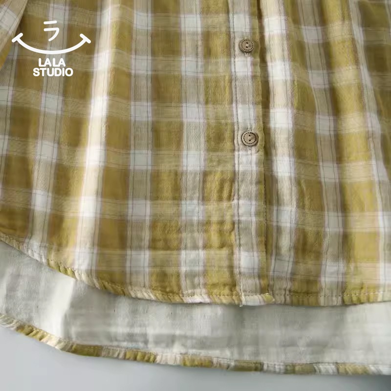 𝕃𝔸𝕃𝔸 𝕊𝕋𝕌𝔻𝕀𝕆 日系百搭小翻領雙層棉紗格子長袖襯衫上衣 ˚ʚ  2色 ɞ˚-細節圖7