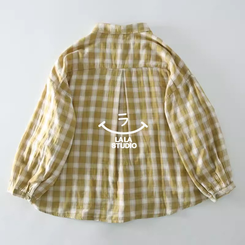𝕃𝔸𝕃𝔸 𝕊𝕋𝕌𝔻𝕀𝕆 日系百搭小翻領雙層棉紗格子長袖襯衫上衣 ˚ʚ  2色 ɞ˚-細節圖8