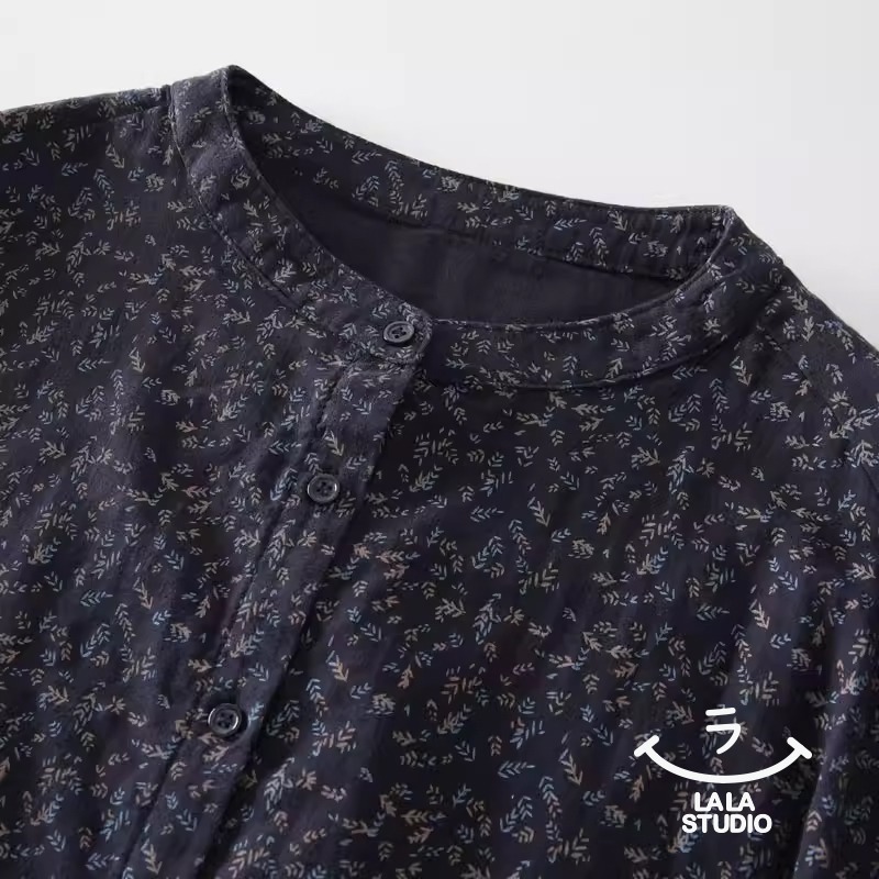 𝕃𝔸𝕃𝔸 𝕊𝕋𝕌𝔻𝕀𝕆 日系立領小碎花雙層棉紗長袖襯衫上衣  ˚ʚ  2色 ɞ˚-細節圖4