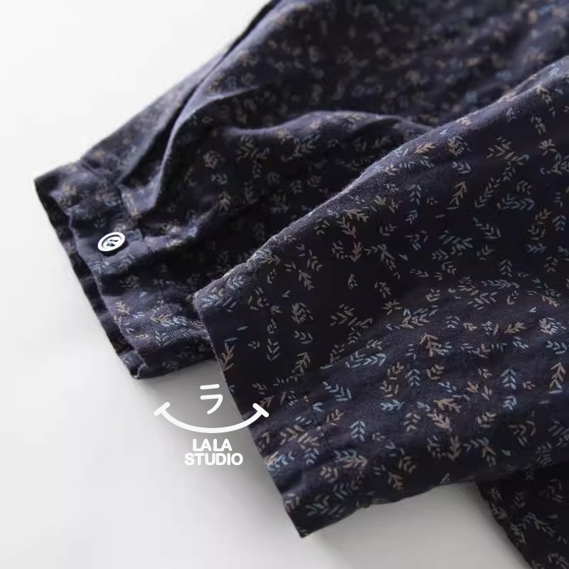 𝕃𝔸𝕃𝔸 𝕊𝕋𝕌𝔻𝕀𝕆 日系立領小碎花雙層棉紗長袖襯衫上衣  ˚ʚ  2色 ɞ˚-細節圖5