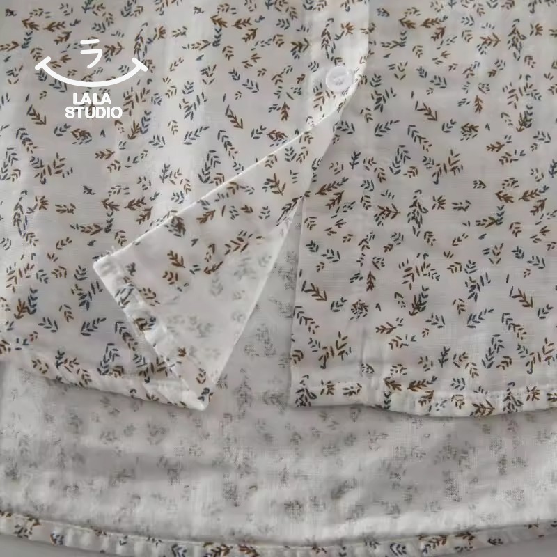 𝕃𝔸𝕃𝔸 𝕊𝕋𝕌𝔻𝕀𝕆 日系立領小碎花雙層棉紗長袖襯衫上衣  ˚ʚ  2色 ɞ˚-細節圖6