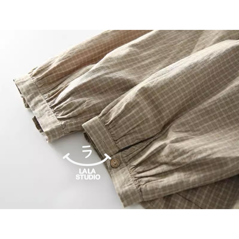 𝕃𝔸𝕃𝔸 𝕊𝕋𝕌𝔻𝕀𝕆 日系甜美雙層蕾絲花邊領細格紋長袖襯衫 ˚ʚ  2色 ɞ˚-細節圖5