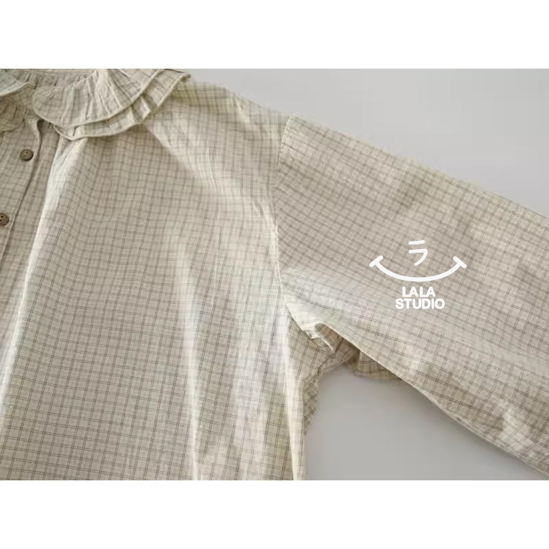 𝕃𝔸𝕃𝔸 𝕊𝕋𝕌𝔻𝕀𝕆 日系甜美雙層蕾絲花邊領細格紋長袖襯衫 ˚ʚ  2色 ɞ˚-細節圖6