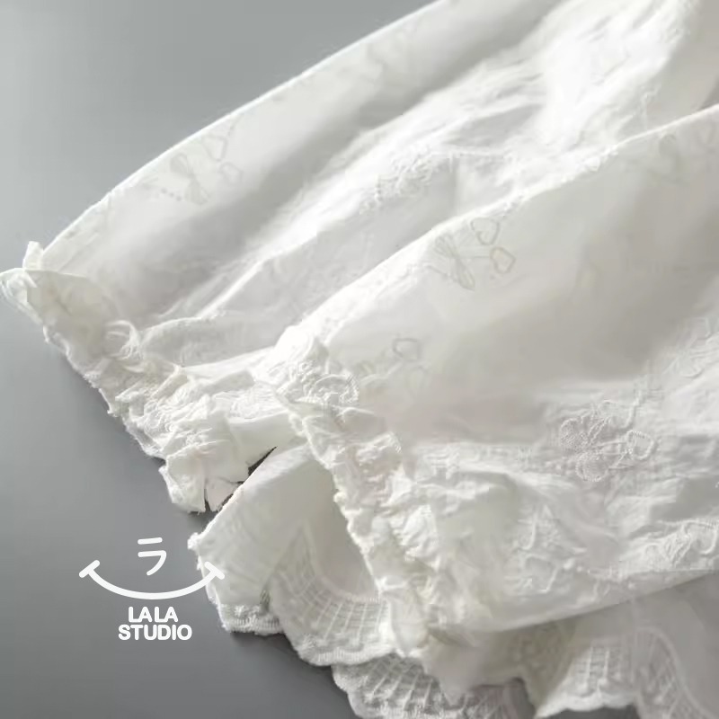 𝕃𝔸𝕃𝔸 𝕊𝕋𝕌𝔻𝕀𝕆 日系圓領蕾絲花邊純棉刺繡長袖襯衫上衣 ˚ʚ  2色 ɞ˚-細節圖6