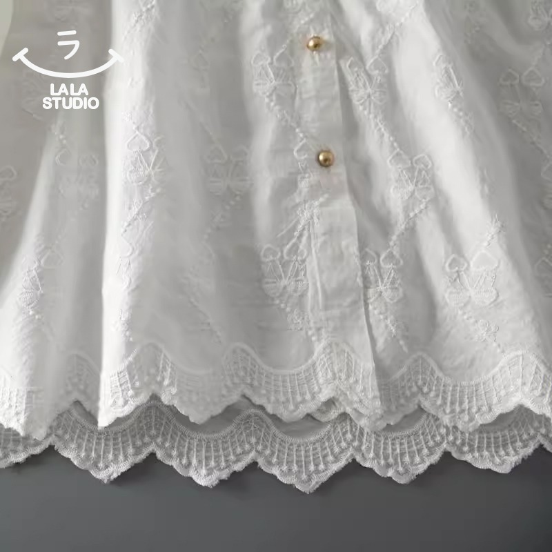 𝕃𝔸𝕃𝔸 𝕊𝕋𝕌𝔻𝕀𝕆 日系圓領蕾絲花邊純棉刺繡長袖襯衫上衣 ˚ʚ  2色 ɞ˚-細節圖7