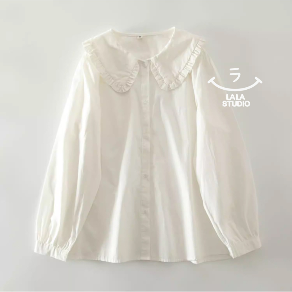 𝕃𝔸𝕃𝔸 𝕊𝕋𝕌𝔻𝕀𝕆 日系木耳花邊娃娃領長袖襯衫上衣 ˚ʚ 2色 ɞ˚-細節圖2