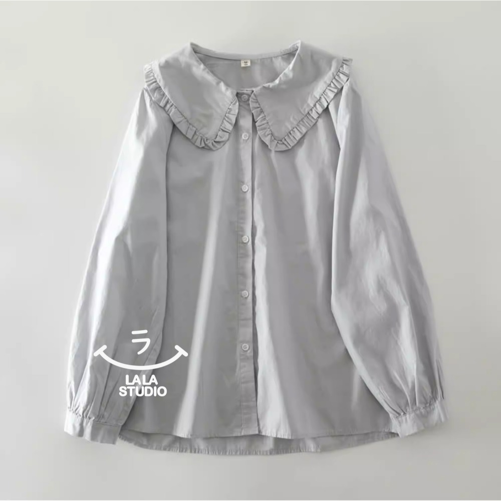 𝕃𝔸𝕃𝔸 𝕊𝕋𝕌𝔻𝕀𝕆 日系木耳花邊娃娃領長袖襯衫上衣 ˚ʚ 2色 ɞ˚-規格圖8