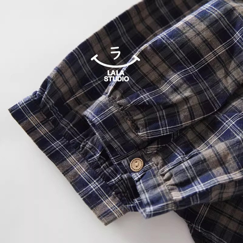 𝕃𝔸𝕃𝔸 𝕊𝕋𝕌𝔻𝕀𝕆 日系圓領蕾絲花邊拼接格子長袖襯衫上衣-細節圖5