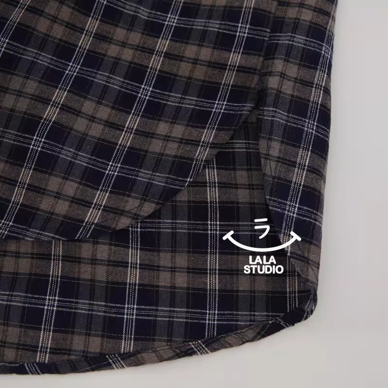 𝕃𝔸𝕃𝔸 𝕊𝕋𝕌𝔻𝕀𝕆 日系圓領蕾絲花邊拼接格子長袖襯衫上衣-細節圖6