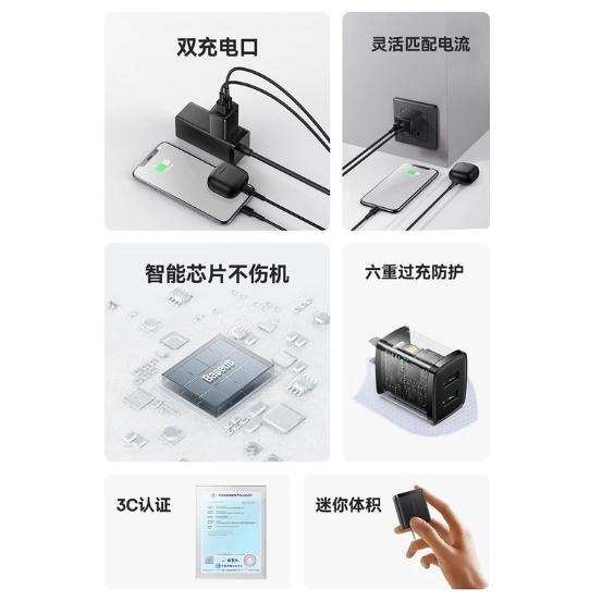 【現貨】倍思 雙孔USB快充頭  雙USB充電頭 〝有認證〞120W 四孔PD/USB充電頭  充電器-細節圖2