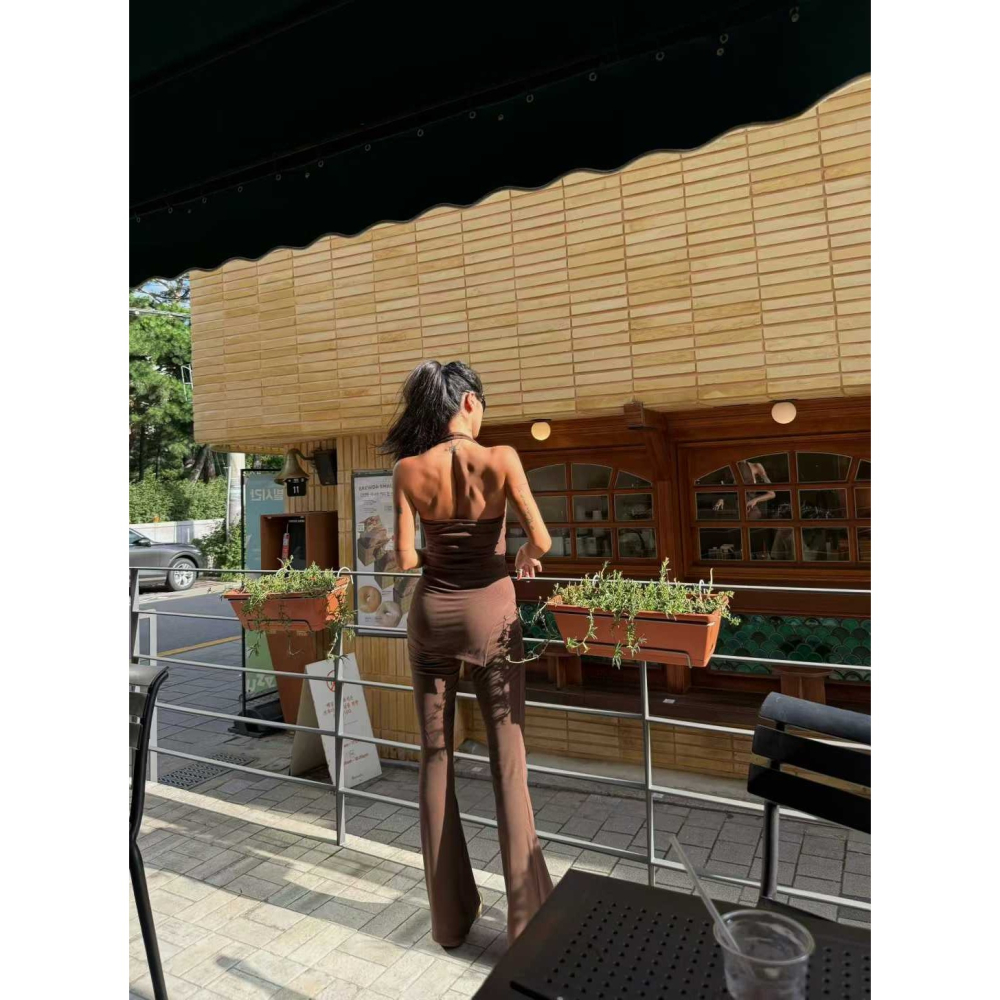 『現貨棕』💕正韓Abbeylee高彈力喇叭褲-細節圖2