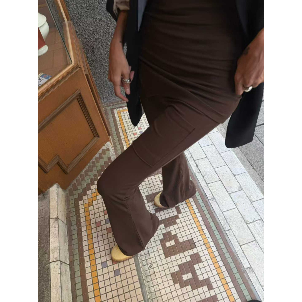 『現貨棕』💕正韓Abbeylee高彈力喇叭褲-細節圖9