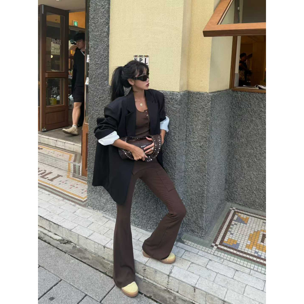 『現貨棕』💕正韓Abbeylee高彈力喇叭褲-細節圖11