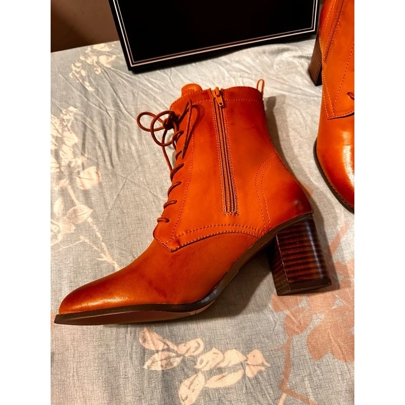 全新✨ Ea專櫃女鞋_真皮咖色中筒靴👢（25號姐妹看過來🔥-細節圖3