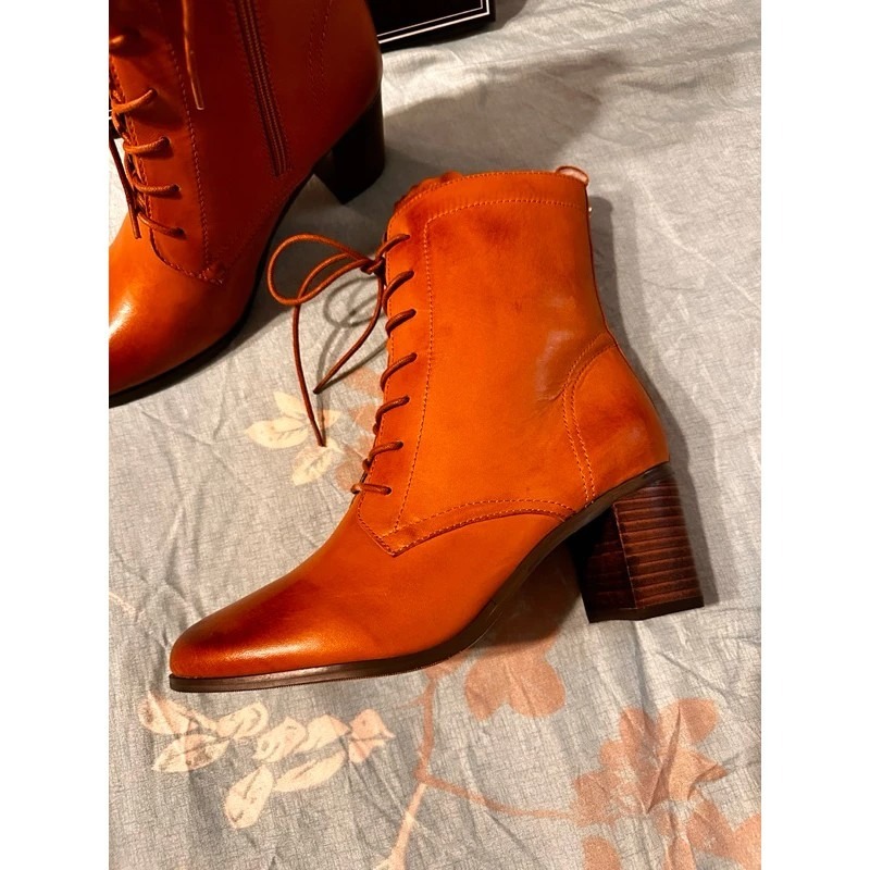 全新✨ Ea專櫃女鞋_真皮咖色中筒靴👢（25號姐妹看過來🔥-細節圖4