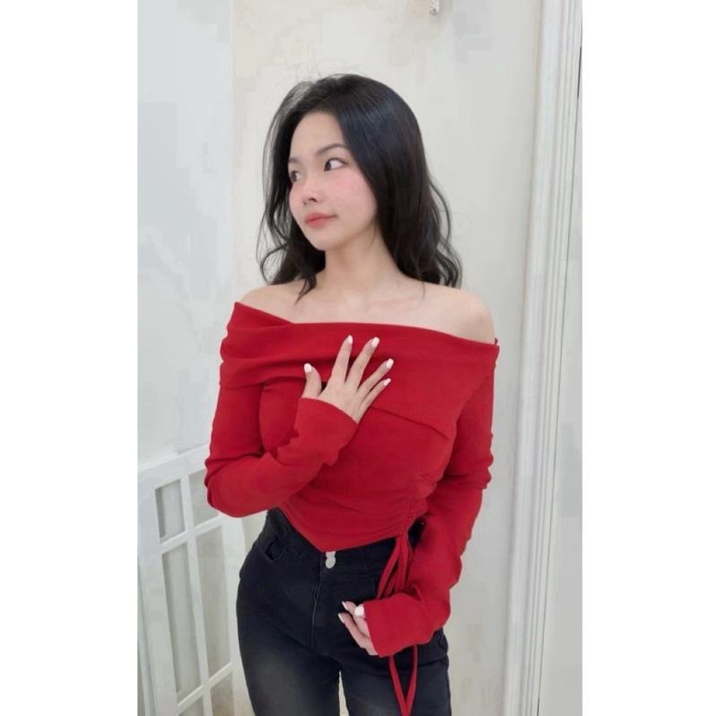 ［Sunlight服飾 馬上出貨✨] 顯白斜肩鎖骨立體抽繩罩杯上衣｜辣妹｜夜店｜出遊|氣質|性感|派對|聖誕節|過年🧨-細節圖3