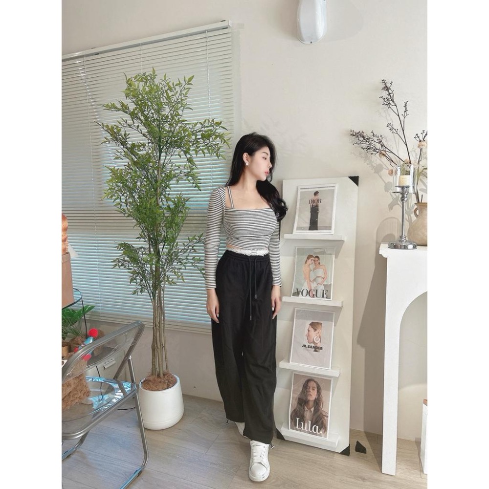 ［Sunlight馬上出貨✨］自訂款冬季性感假兩件肩帶長袖上衣（有胸墊）-細節圖6