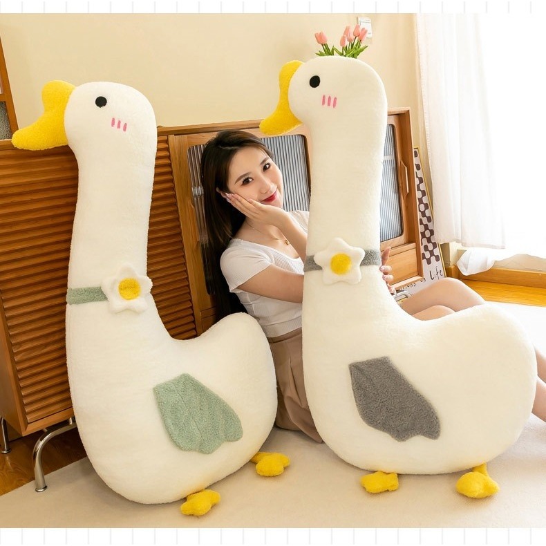 網紅可愛大白鵝抱枕長條枕床上夾腿側睡覺靠枕頭130CM毛絨玩具 - 顏色隨機-細節圖3