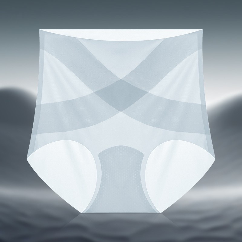 超薄无痕女士交叉收腹裤 冰丝高腰7A桑蚕丝抑菌裆速干提臀面膜内裤-細節圖2