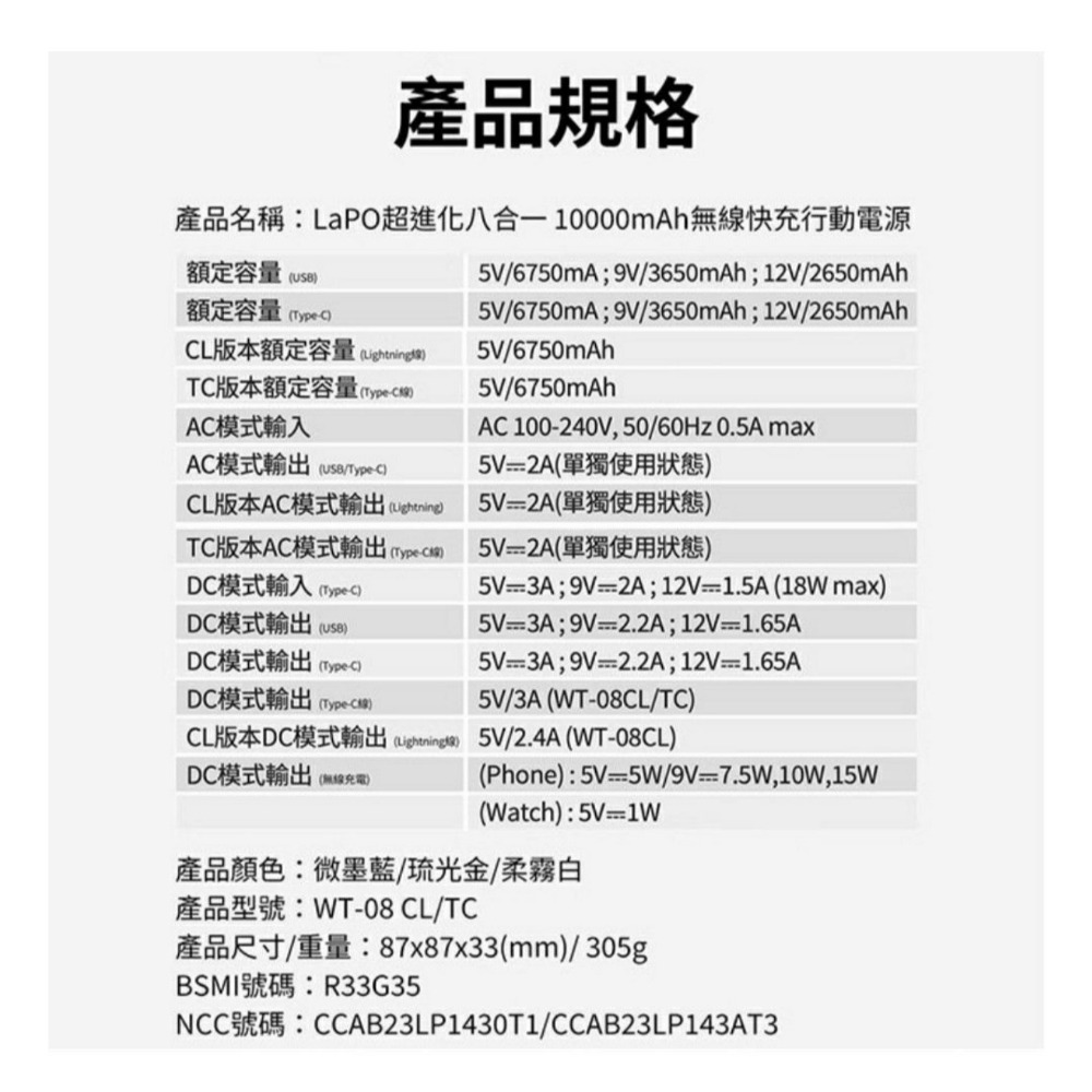 全新🔥LAPO全功能無線充電行動電源WT-08SCL-細節圖5