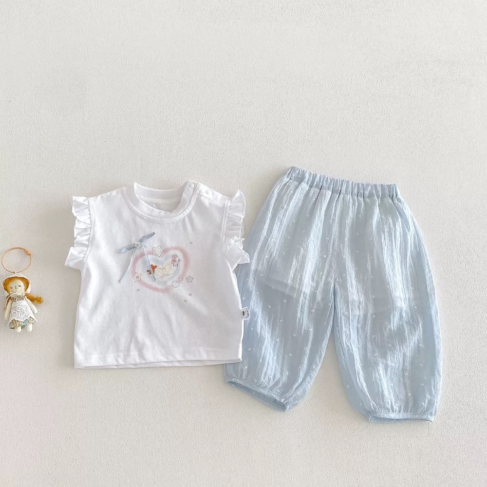 【 26078║ 🌼2026夏季🌼可愛卡通飛袖上衣+防蚊長褲套裝】-細節圖2