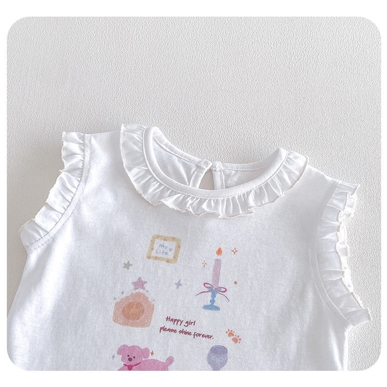 【 26097║ 🌼2026夏季🌼印花圖無袖花邊領上衣+牛仔短褲兩件套裝】-細節圖8