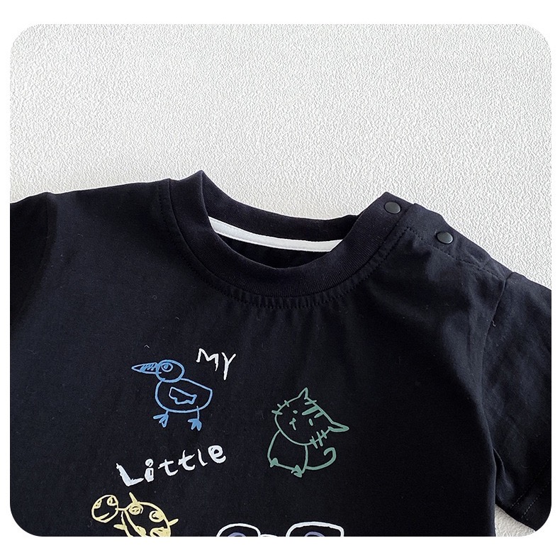 【 26150║ 🌼2026夏季🌼男寶韓版短袖卡通上衣+格子褲兩件套裝】-細節圖6