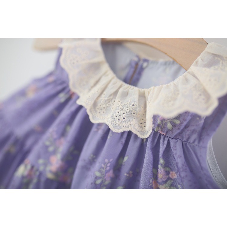 【 26168║ 🌼2026夏季🌼花邊紫色碎花連衣裙】-細節圖5