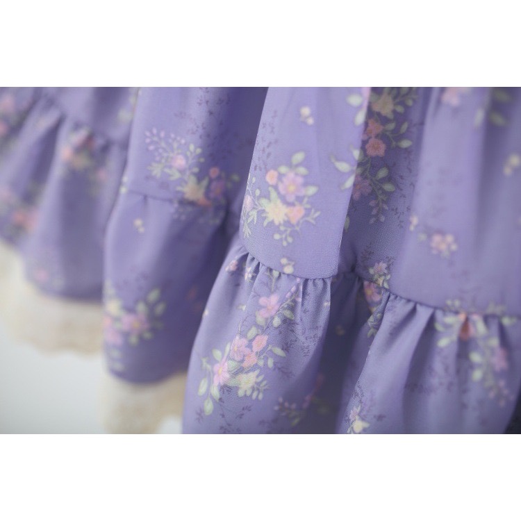 【 26168║ 🌼2026夏季🌼花邊紫色碎花連衣裙】-細節圖7