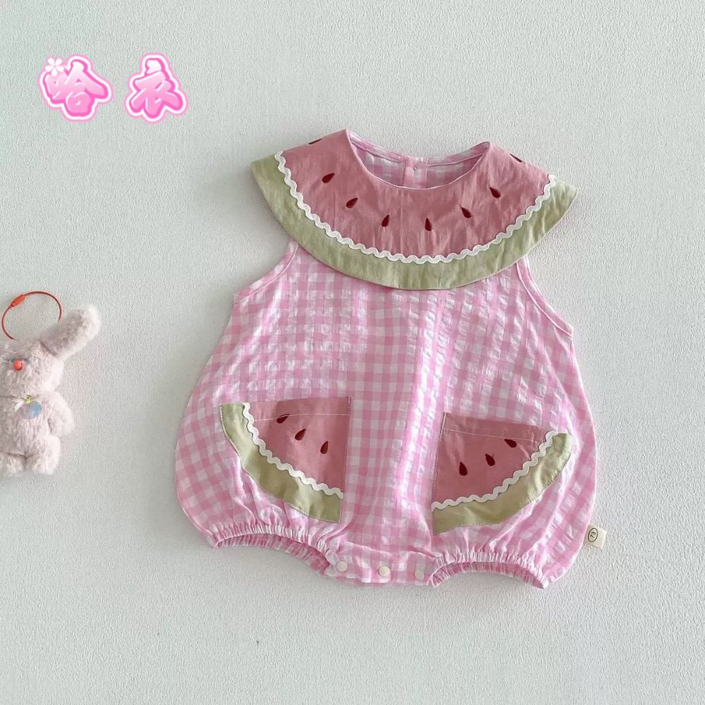 【 26176║ 🌼2026夏季🌼姊妹裝-西瓜🍉格子哈衣/連衣裙】-細節圖3