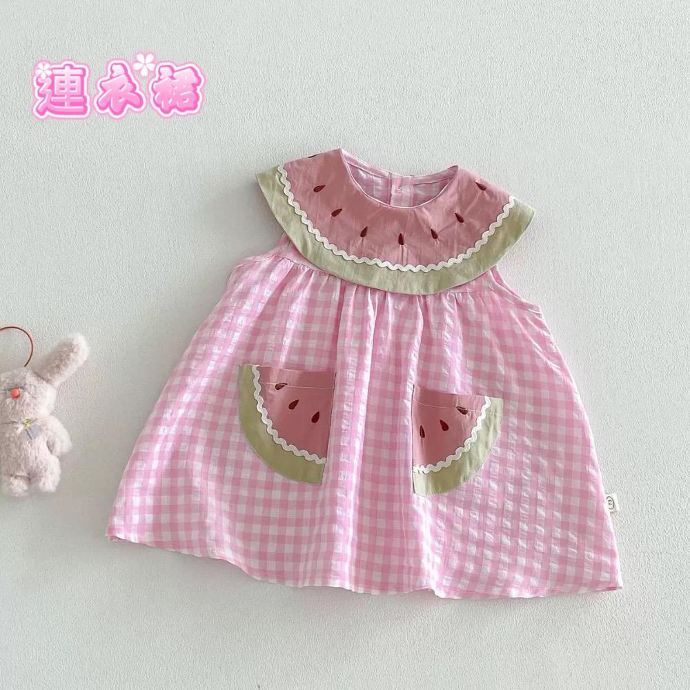 【 26176║ 🌼2026夏季🌼姊妹裝-西瓜🍉格子哈衣/連衣裙】-細節圖4