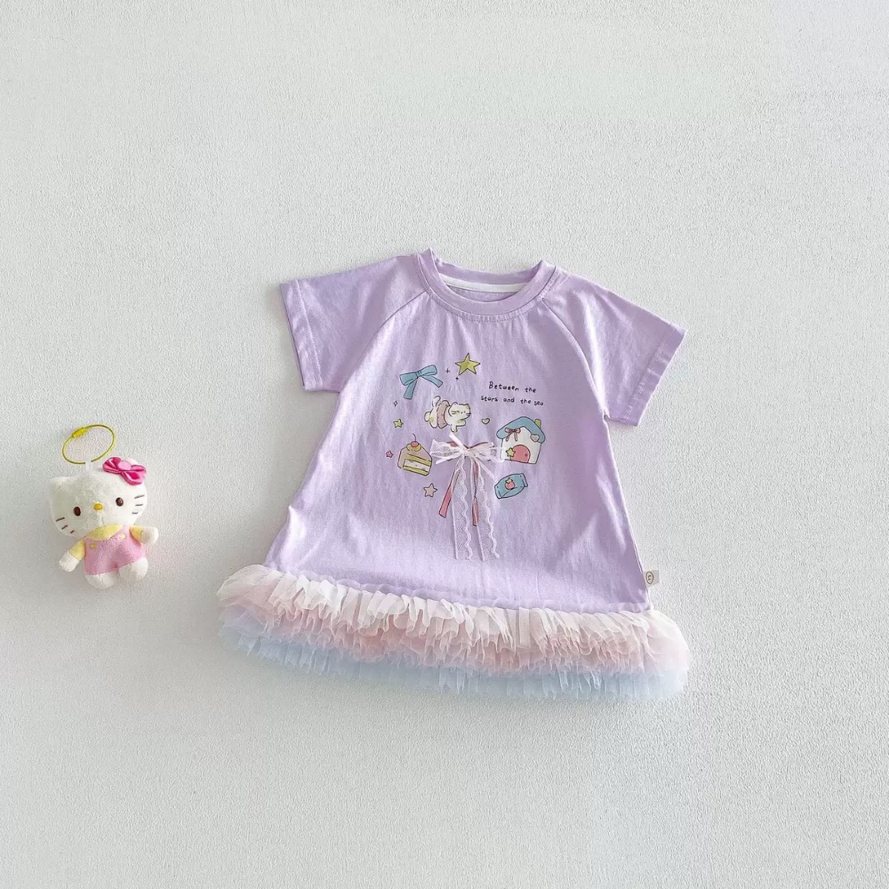 【 26177║ 🌼2026夏季🌼印花蝴蝶結網紗連衣裙】-細節圖3