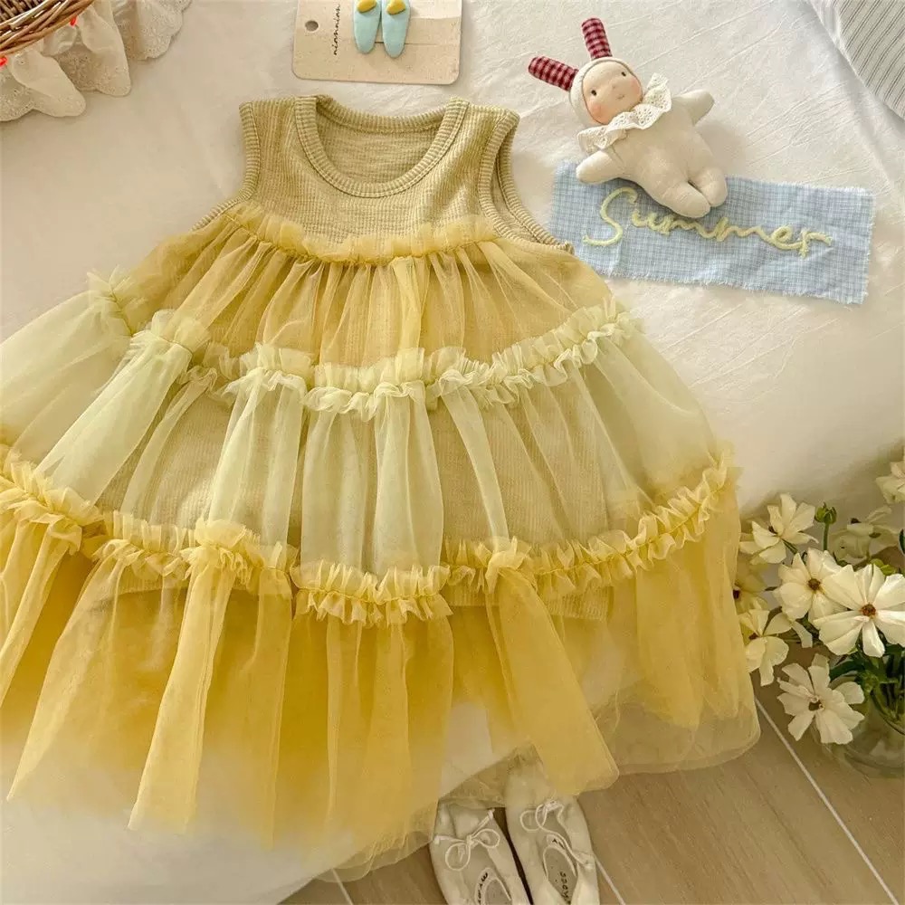 商品: 【 26187║ 🌼2026夏季🌼韓版甜美針織拼接網紗蛋糕裙】-細節圖2