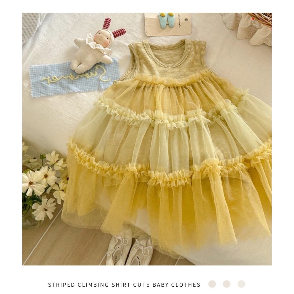 商品: 【 26187║ 🌼2026夏季🌼韓版甜美針織拼接網紗蛋糕裙】-細節圖3