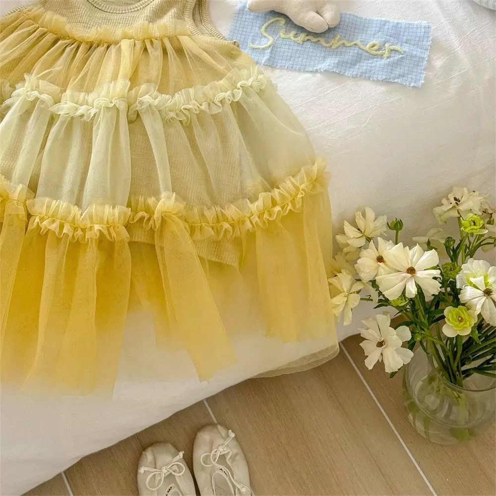 商品: 【 26187║ 🌼2026夏季🌼韓版甜美針織拼接網紗蛋糕裙】-細節圖4