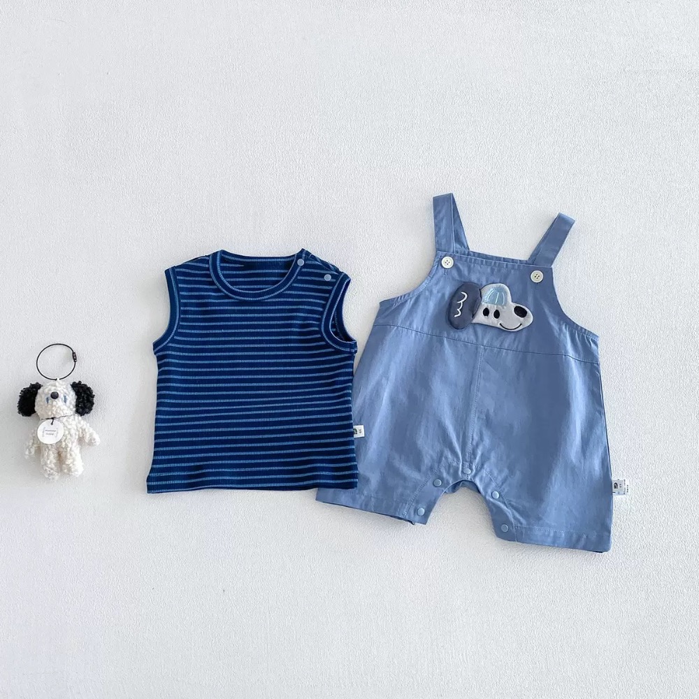 商品: 【 26222║ 🌼2026夏季🌼男寶條紋打底衣+小狗卡通背帶褲兩件套裝】-細節圖2