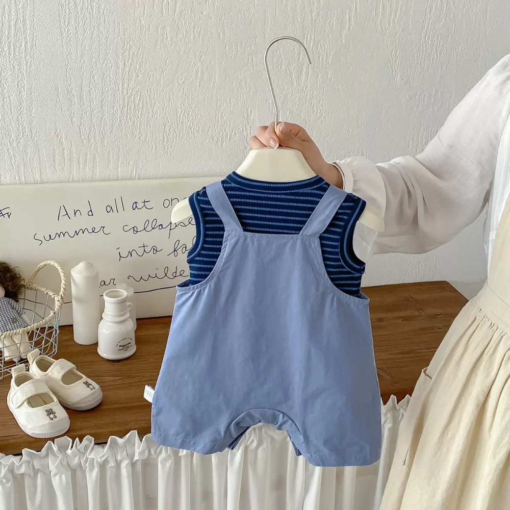 商品: 【 26222║ 🌼2026夏季🌼男寶條紋打底衣+小狗卡通背帶褲兩件套裝】-細節圖4