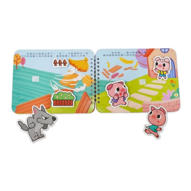 📚京采文教📚經典童話黏貼書：三隻小豬 重複貼 語言表達 厚紙書 動手操作 邏輯思考 QR Code聽故事-細節圖2