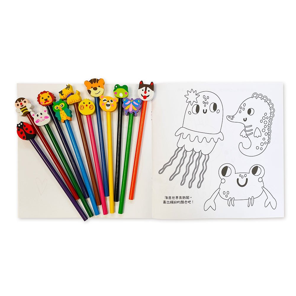 📚幼福文化📚寶貝創意彩繪時光 可愛動物 交通工具 夢幻公主 恐龍世界 著色本 色鉛筆 造型橡皮擦 小禮物-細節圖3