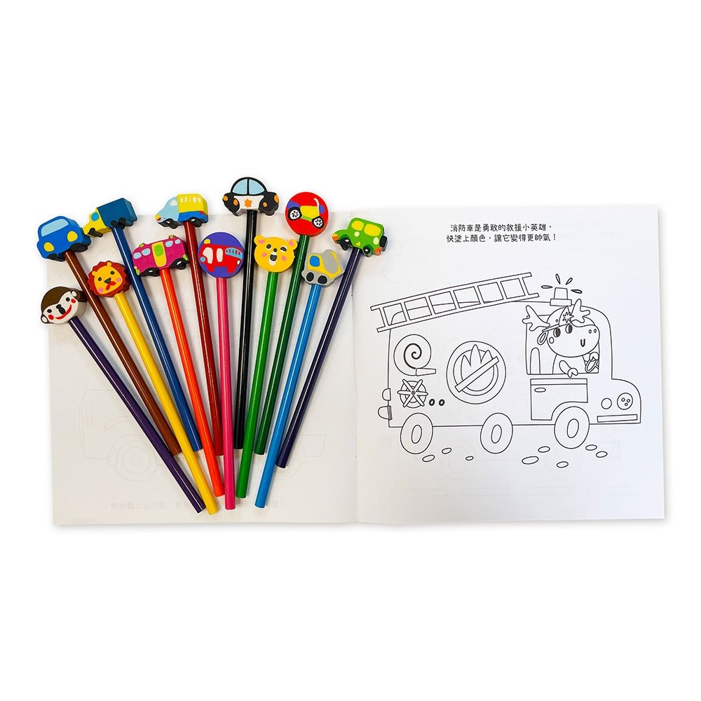 📚幼福文化📚寶貝創意彩繪時光 可愛動物 交通工具 夢幻公主 恐龍世界 著色本 色鉛筆 造型橡皮擦 小禮物-細節圖5