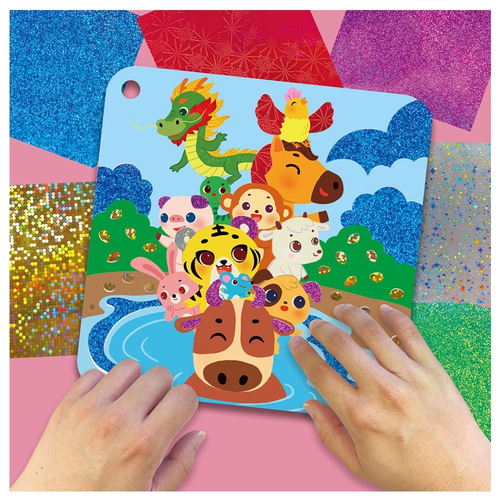 📚幼福文化📚忍者兔閃亮色紙轉印貼童話遊戲書【三隻小豬&十二生肖】9125-48 勞作書 美術遊戲 操作書-細節圖2