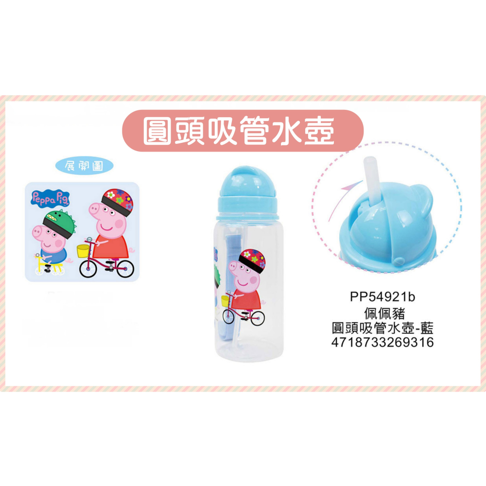 ⭐敦景企業⭐ 圓頭吸管水壺 (500cc) 佩佩豬 粉紅豬小妹 兒童水壺 背帶水壺 吸管水壺 塑膠水壺-細節圖2