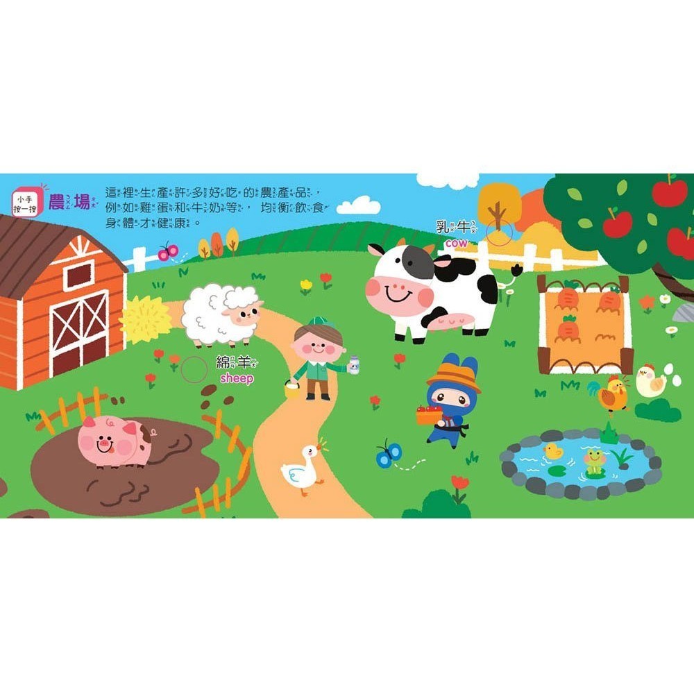 📚幼福文化📚忍者兔mini手指按按有聲書【動物世界】4049-31 中英雙語 12種音效 幼兒教具 聲音書 多感官啟-細節圖2