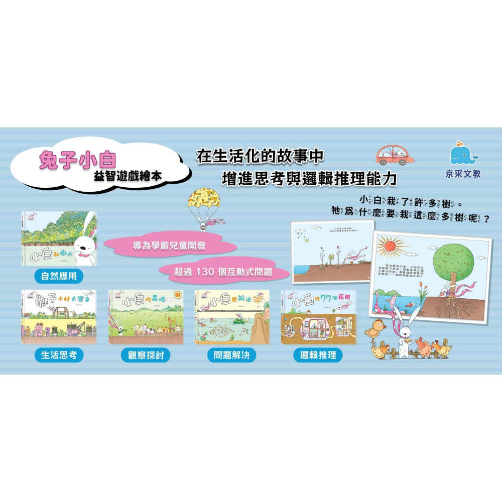 📚京采文教📚兔子小白益智遊戲繪本 小白的77個房間/小白想辦法/小白的農場/小白小村大變身/小白和樹木 問題解決繪本-細節圖9