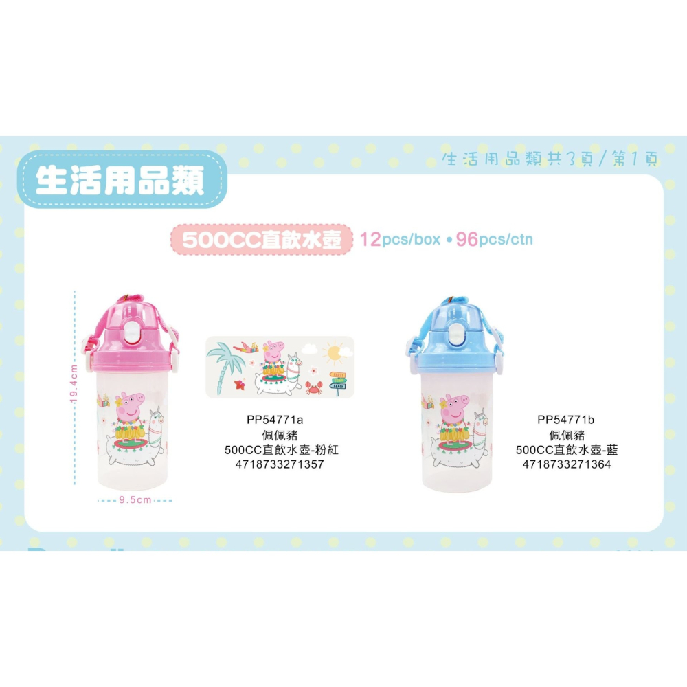 ⭐敦景⭐ 正版授權 佩佩豬 直飲水壺 (500cc) 兒童水壺 塑膠水壺 粉紅豬小妹 卡通水壺-細節圖4