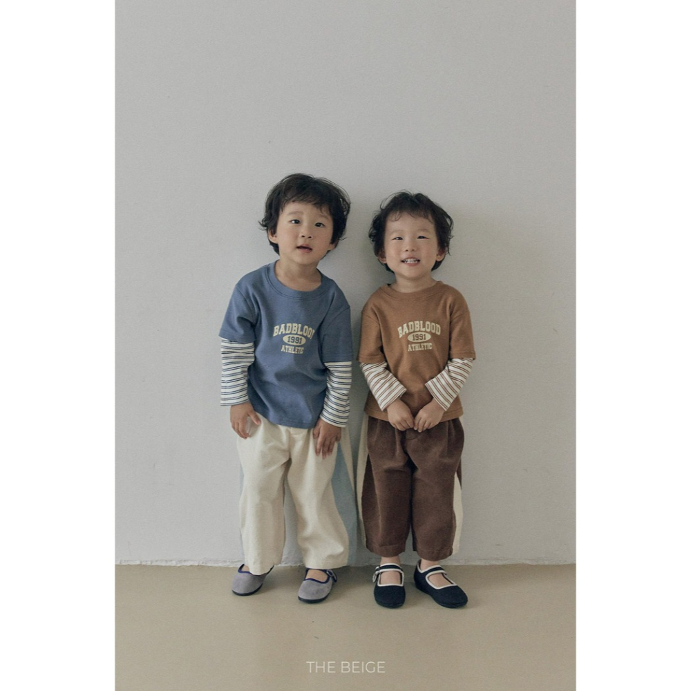 小韓舍✦正韓童裝-The beige-側條紋拼接燈芯絨長褲-細節圖2